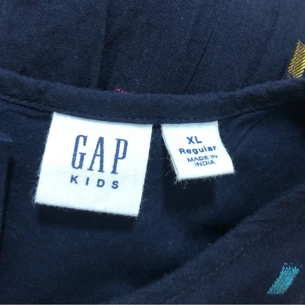 GAP Kids Metallic Dot Dress Navy Blue Long Sleeve Cotton Girls XL.